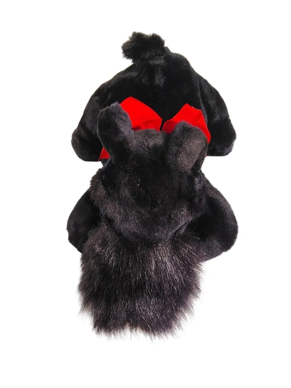 Vintage Dakin Black Scottie Schnauzer Plush Dog Puppy Hand Puppet 1984, Red Bow